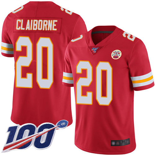 Youth Kansas City Chiefs #20 Claiborne Morris Red Team Color Vapor Untouchable Limited Player 100th Season Football Nike NFL Jersey